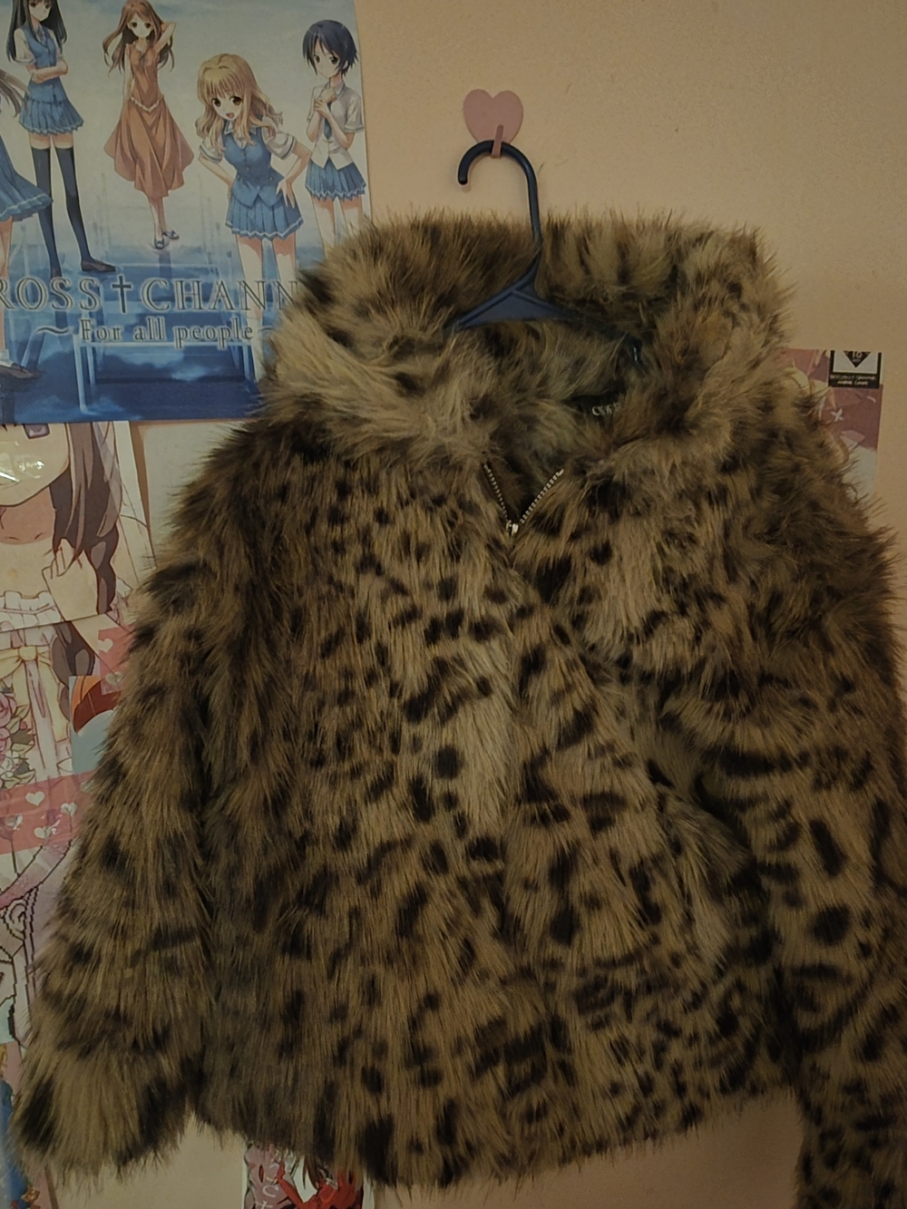 Faux Fur Leopard Cheetah Print Zip Up Jacket  Cider NWOT Size Small